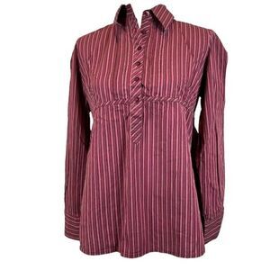 Tomorrow's Mother Burgundy Pinstripe Button Front Maternity Shirt Size Medium